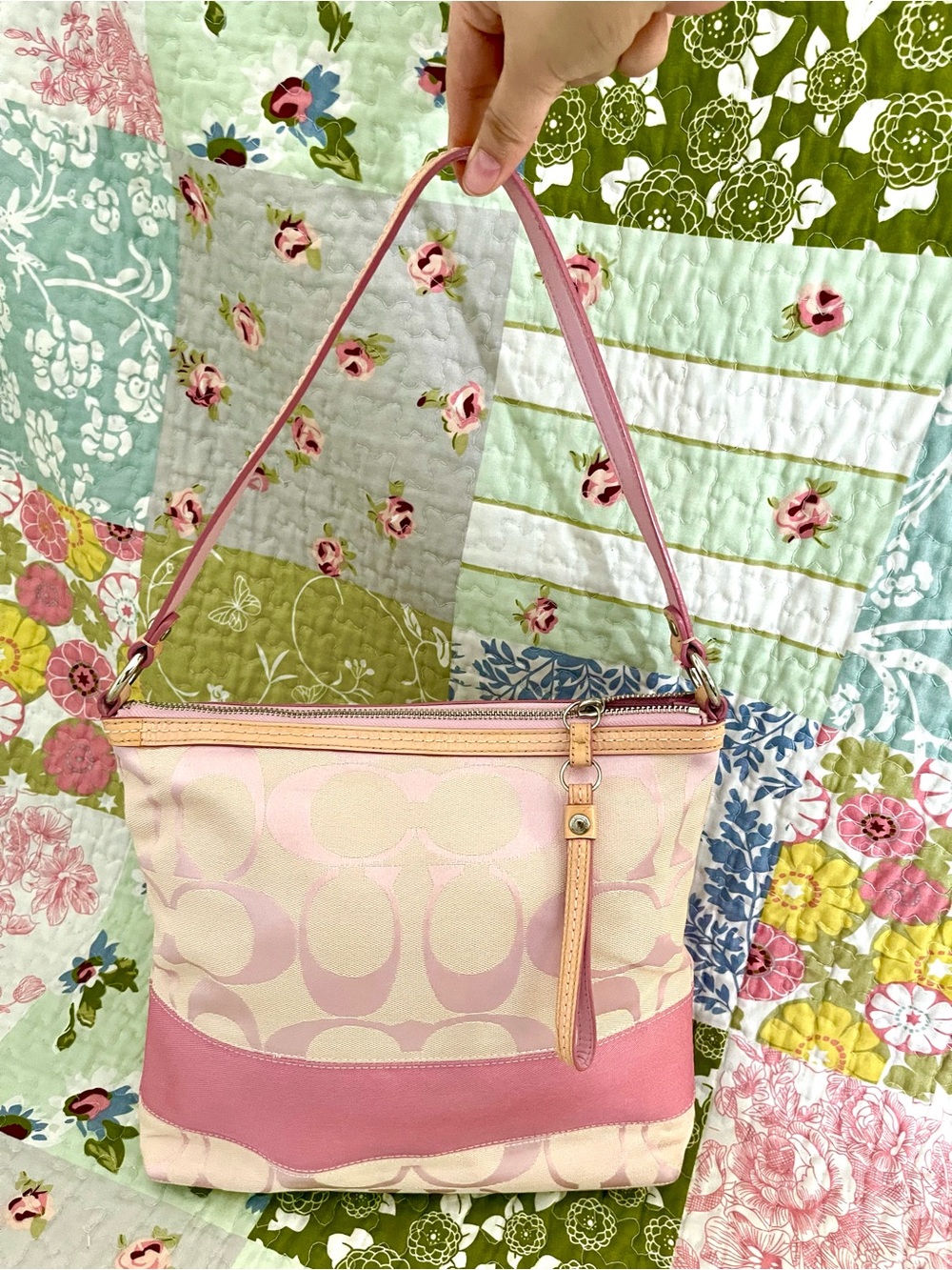 vintage coach pink striped shoulder bag